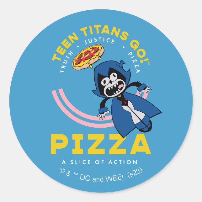 Sticker Rond Teen Titans Go ! Corbeau "Pizza de la Justice Véri (Devant)