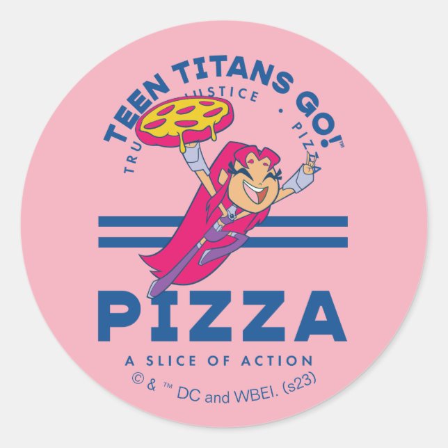 Sticker Rond Teen Titans Go ! Starfire "Truth Justice Pizza" (Devant)