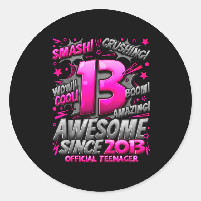 Sticker Rond Teenager 13 Year Old Boys 13th Birthday Boy  (Devant)