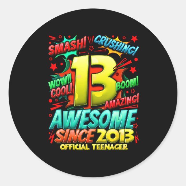 Sticker Rond Teenager 13 Year Old Boys 13th Birthday Boy  (Devant)