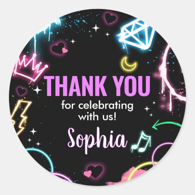 Sticker Rond Teenager Neon treizième anniversaire (Devant)