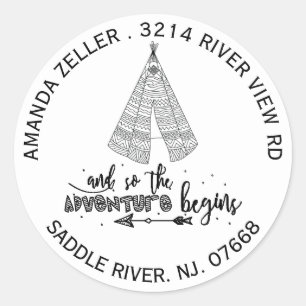 Sticker Rond Teepee Adventure Baby shower Adresse de retour