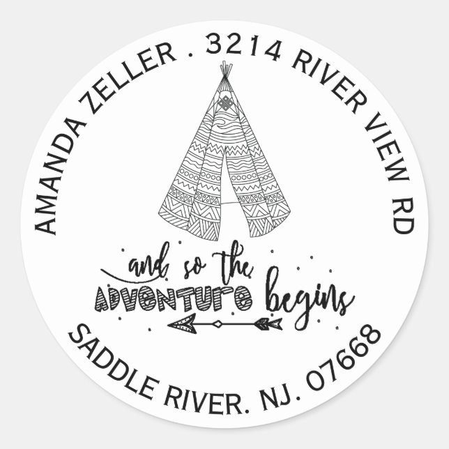 Sticker Rond Teepee Adventure Baby shower Adresse de retour (Devant)