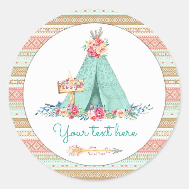Sticker Rond TeePee Boho Tribal Aztec Favor Cadeau Merci (Devant)