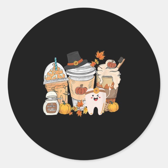 Sticker Rond Teeth Coffee Fall Dental Pumpkin Latte Dentist Tha (Devant)
