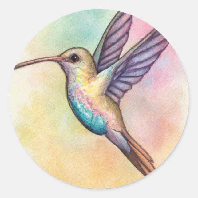 Sticker Rond Teintes pastel mignonnes colibri en vol (Devant)