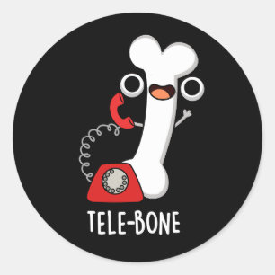 Sticker Rond Tele-bone Funny Bone Téléphone Pun Dark BG