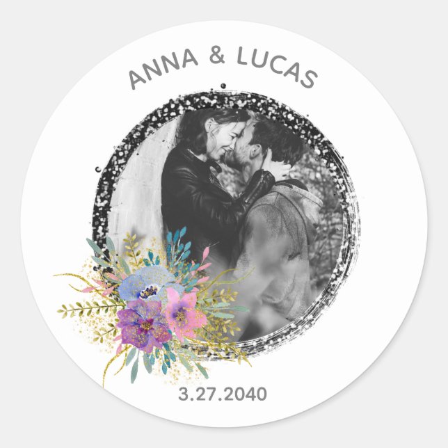 Sticker Rond *~* TÉLÉCHARGER LA PHOTO Mariage Baby Favoriser En (Devant)