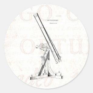Sticker Rond Télescope vintage des années 1800 Modèle d'astrono