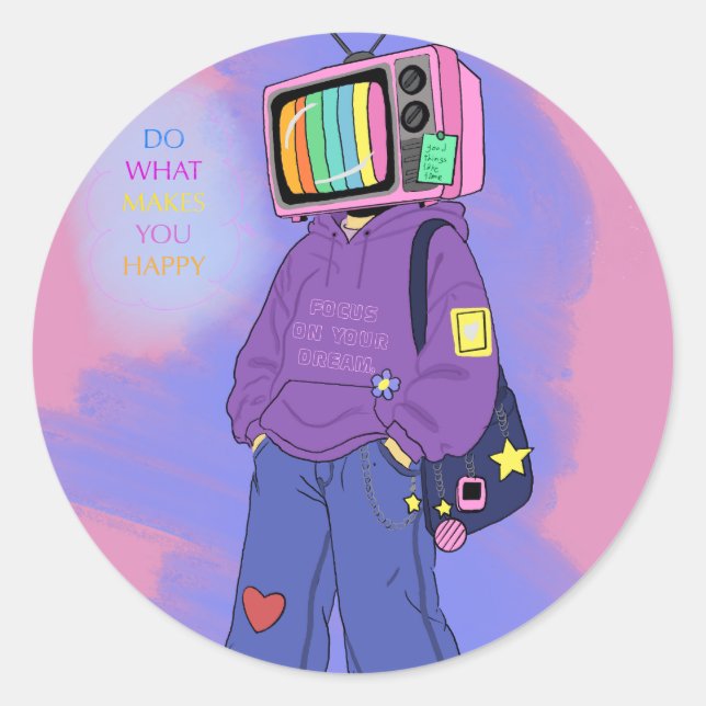 Sticker Rond Télévision rétro dopamine  (Devant)