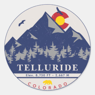 Sticker Rond Telluride Colorado Retro Sunset Ski Souvenirs