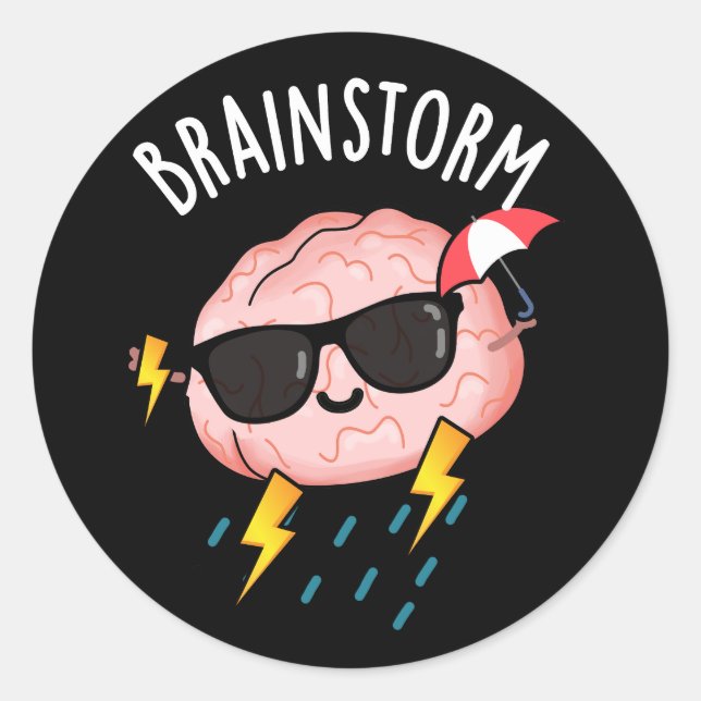 Sticker Rond Tempête du cerveau drôle Météo Plume Pun Dark BG (Devant)
