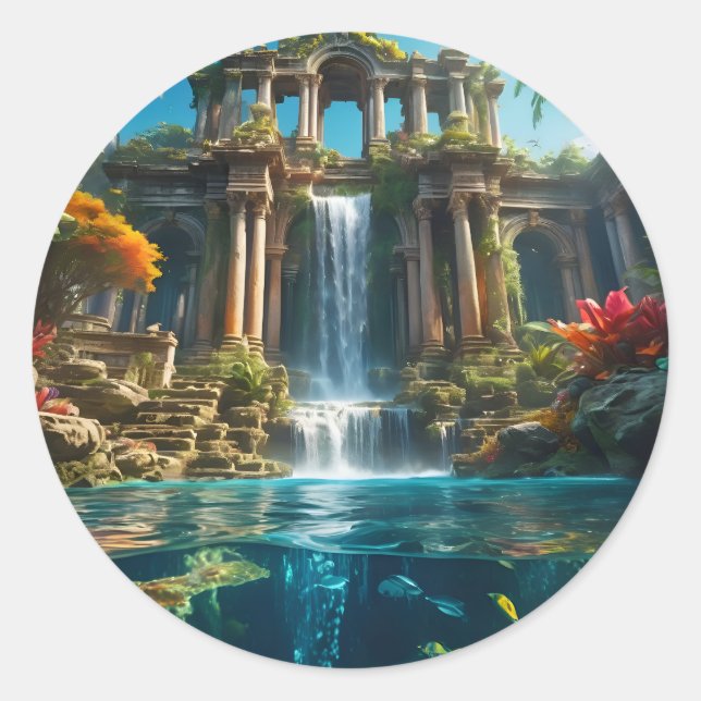 Sticker Rond Temple de la Cascade (Devant)