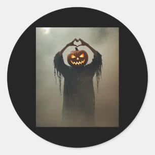 Sticker Rond Temple d'horreur Éffrayant Jack Olantern Coeur mai