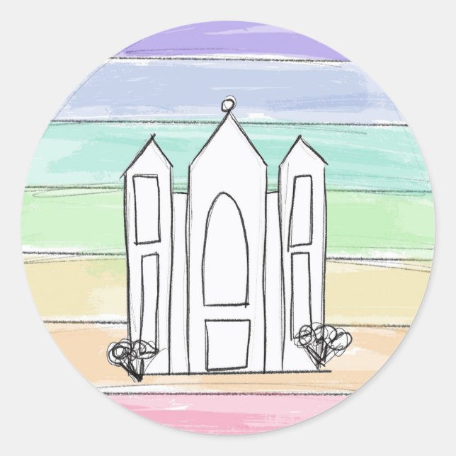 Sticker Rond Temple LDS Salt Lake City coucher de soleil arc-en (Devant)