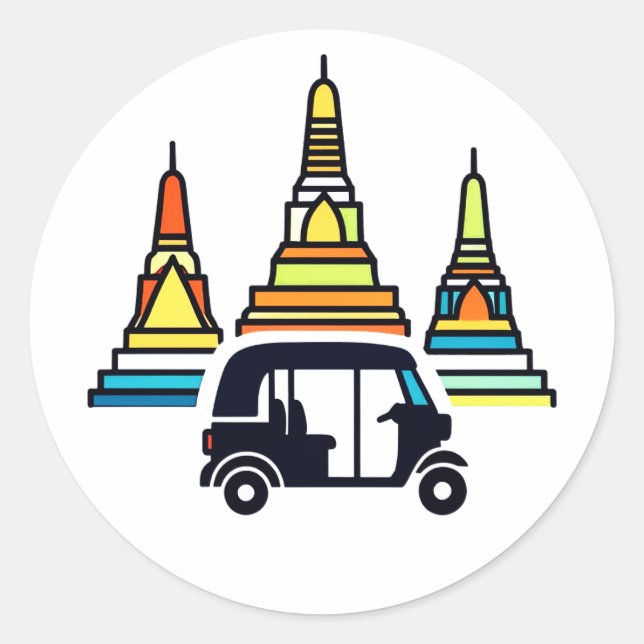 Sticker Rond Temples thaïlandais et tuk tuks (Devant)