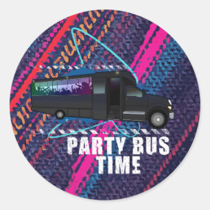 Sticker Rond Temps de bus de fête Néon de vie nocturne Couleur