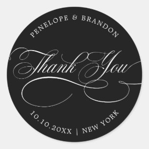 Sticker Rond Temps de calligraphie moderne noir mariage merci