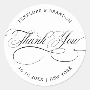 Sticker Rond Temps de calligraphie moderne noir mariage merci