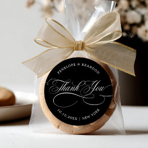 Sticker Rond Temps de calligraphie moderne noir mariage merci