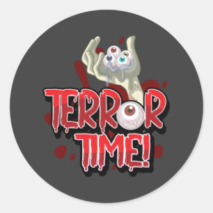 Sticker Rond Temps de la terreur Main Zombie avec les yeux