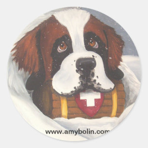 Sticker Rond Temps de pause Saint Bernards, Chien, Saint Bernar