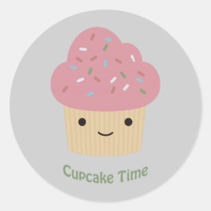 Sticker Rond Temps de petit gâteau ! Petit gâteau rose mignon