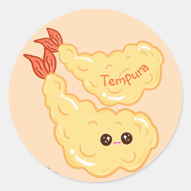 Sticker Rond Tempura de crevettes Kawaii Dessin japonais (Devant)