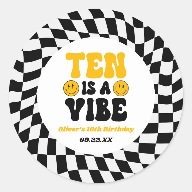 Sticker Rond Ten Is A Vibe Retro Tenth 10th Birthday Party (Devant)