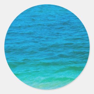 Sticker Rond Tendance Blue Green Sea Waves Elegant Blank Modèle
