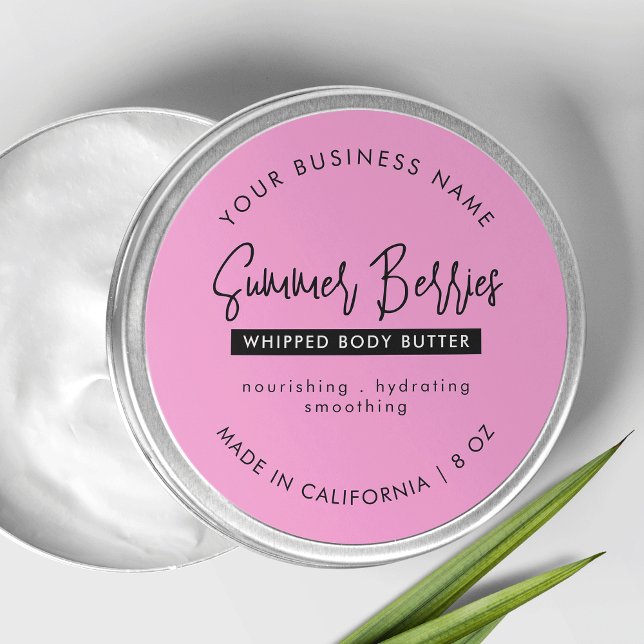 Sticker Rond Tendance Lid de bocal Cosmétique pour Lotion Rose  (Trendy Pink & Black Lotion Scrub Cosmetic Jar Lid Classic Round Sticker)