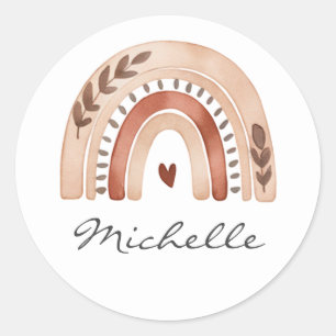 Sticker Rond Tendance Mignon Bohème Aquarelle Arc-en-ciel Perso