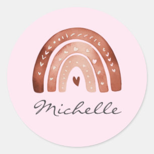 Sticker Rond Tendance Mignon Bohème Aquarelle Arc-en-ciel Perso