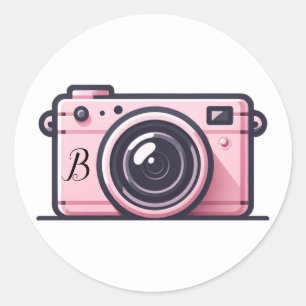Sticker Rond Tendance Rose Instantané Shoot Appareil Photo 