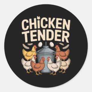 Sticker Rond Tendre de poulet Drôle de fermier de poulet Pun Hu