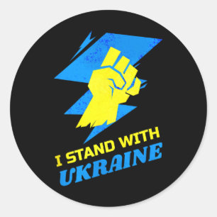 Sticker Rond Tenez-vous avec le drapeau ukrainien Anti-Poutine