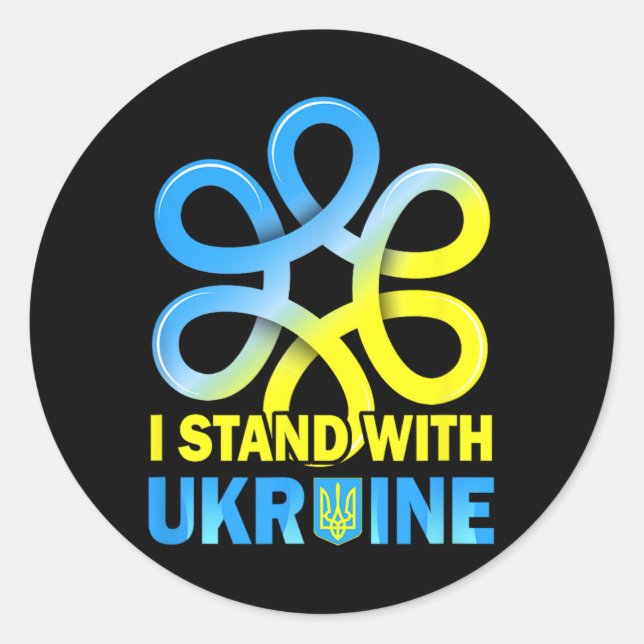 Sticker Rond Tenez-vous avec le drapeau ukrainien anti-Poutine  (Devant)