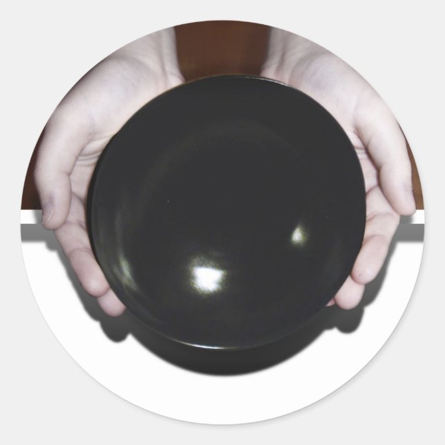 Sticker Rond Tenir à la main un bol vide (Devant)