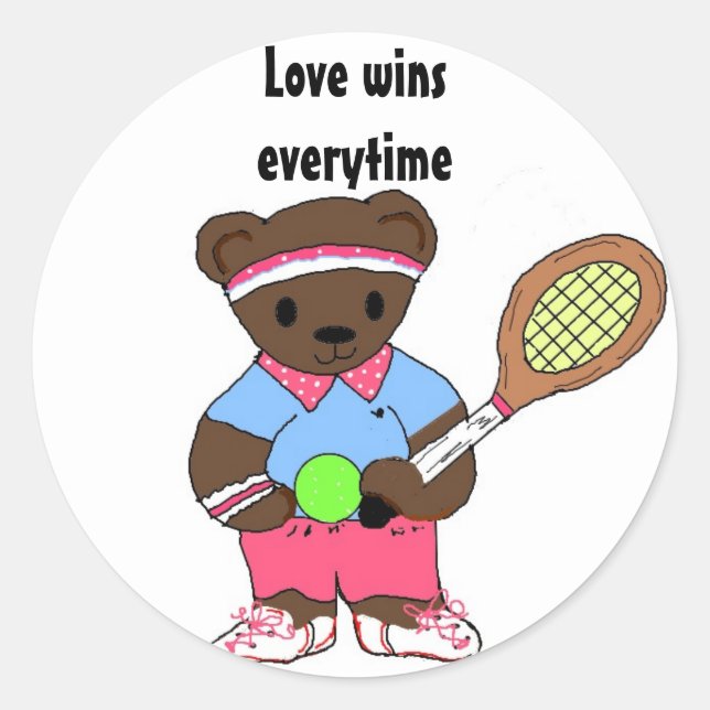 Sticker Rond Tennis Bear - L'amour gagne à chaque fois (Devant)
