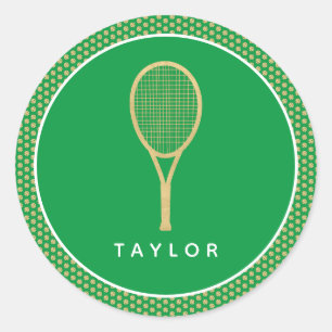 Sticker Rond Tennis Chic Green Gold Nom personnalisé