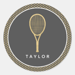 Sticker Rond Tennis Chic Grey Gold Nom personnalisé