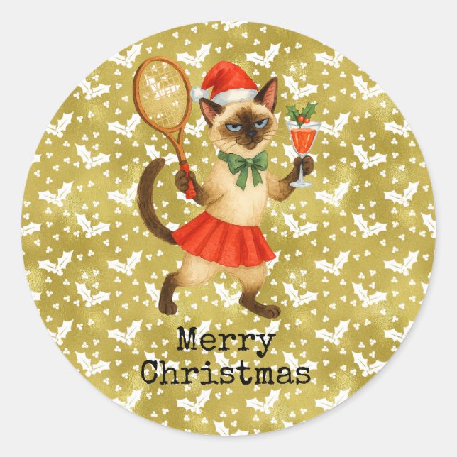 Sticker Rond Tennis Christmas themed for Cat lovers  (Devant)
