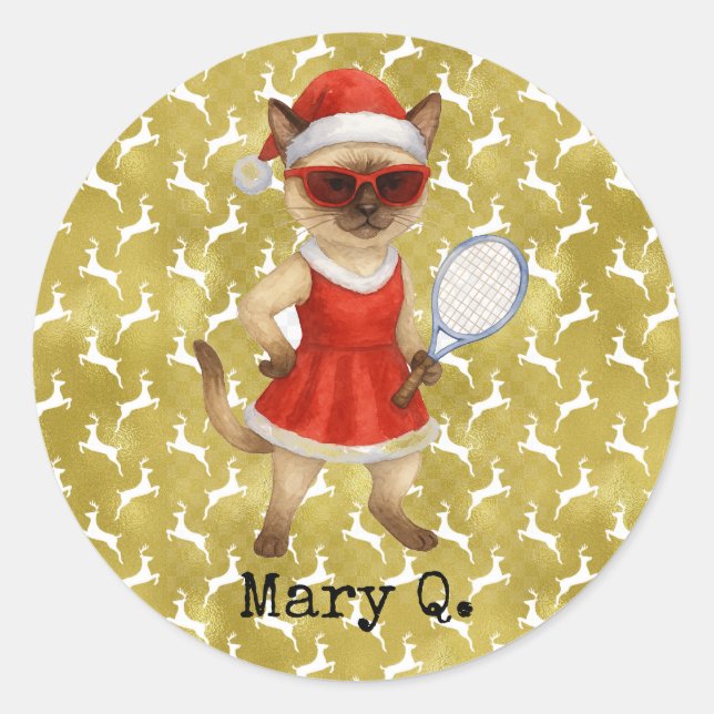 Sticker Rond Tennis Christmas themed for Cat Lovers (Devant)