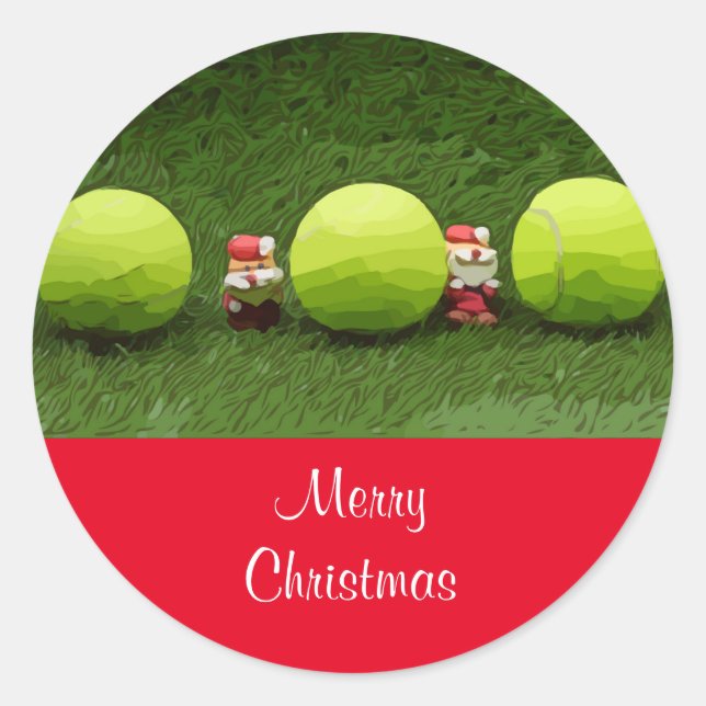 Sticker Rond Tennis Joyeux Noël avec balle de tennis et Père No (Devant)