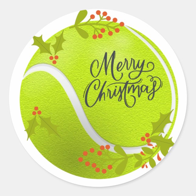 Sticker Rond Tennis Noël avec balle de tennis et Père Noël (Devant)