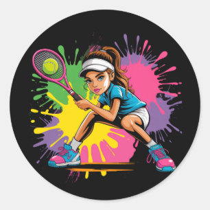 Sticker Rond Tennis Star Fille fête d'anniversaire