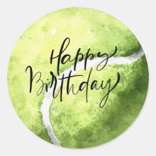 Sticker Rond Tennis sur jaune Joyeux Anniversaire