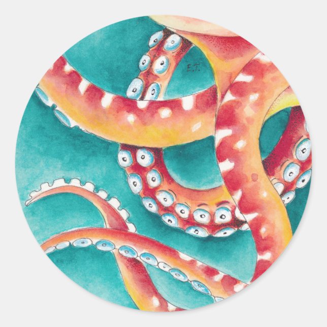 Sticker Rond Tentacles rouges orange (Devant)