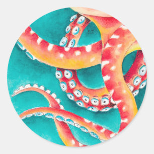 Sticker Rond Tentacles rouges orange