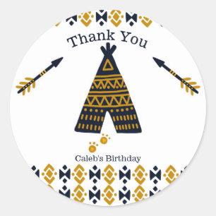 Sticker Rond Tente Blue & Gold Tepee Cadeau de fête d'anniversa